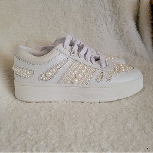 Jimmy Choo Hawaii Faux Pearl-embellished Sneakers Size 36 1/2